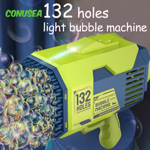 Bubble Gun Machine 132 Holes Soap Automatic Blower with Light Toys for Kids Children Boys Gifts Outd