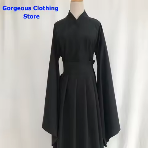 3XL Traditional Hanfu Inner Wears For Women Men White Black Tops Skirt Daily Base Suit Large Sleeve