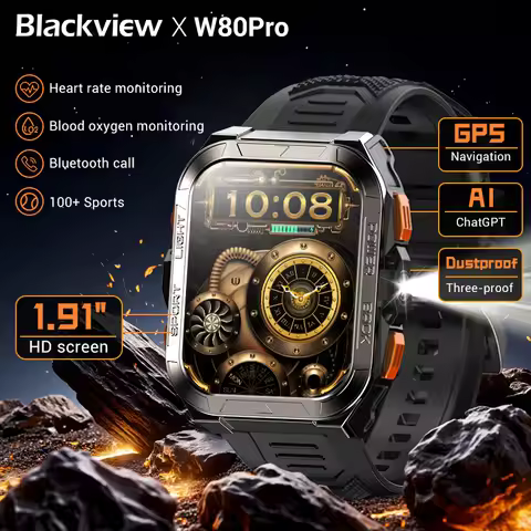 Blackview W80 Pro AI GPT Smart Watch, Precise GPS, 900mAh Battery, 1.43" AMOLED, Flashlight, Waterpr