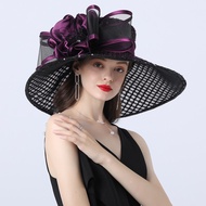 ผู้หญิง Organza หมวกสีแดงงานแต่งงาน Fascinators สง่างามปีกกว้าง Fedora Kentucky Derby หมวกปาร์ตี้อย่