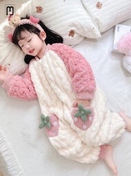 HN女童睡袋珊瑚絨冬季加厚款嬰兒寶寶防踢被秋冬兒童法蘭絨冬款睡