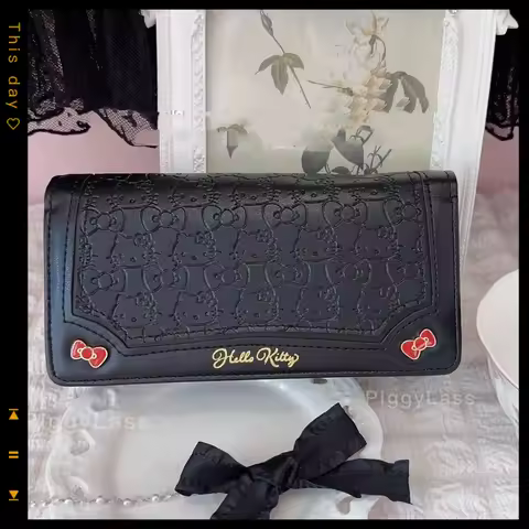 Kawaii hello kitty black long wallet zipper cute anime peripheral cartoon card holder travel passpor