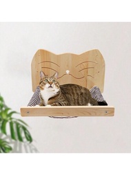 1入組貓咪吊床，木質貓咪攀爬牆壁家具，貓咪床墊，可供睡覺、玩耍和攀爬，穩定的貓咪牆架，最大承重12公斤（26磅）