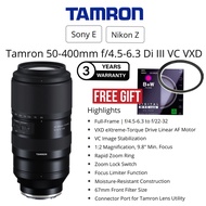 (NEW 2026) TAMRON 50-400MM F/4.5-6.3 Di III VC VXD LENS FOR SONY FE MOUNT/NIKON Z MOUNT ORIGINAL (3 