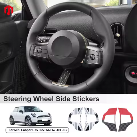 2PCS Car Steering Wheel Button Frame Sticker For Mini Cooper F65 F66 F67 J01 J05 U25 Leather Car Int