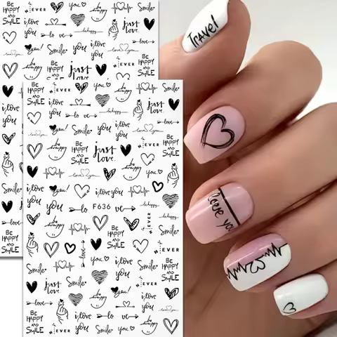 2 Valentine's Day Love Nail Art Stickers F636 Self-adhesive Nail Sticker, Perfect for Thanksgiving