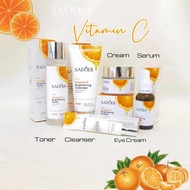 SADOER 5 IN 1 Vitamin C Brightening Skin Care Set Cleanser/Toner/Serum/Face Milk/Eye Cream