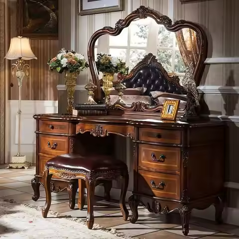 Nordic Hollywood Chair Vanity Wood Storage Mirror Organizer Luxury Dressers Bedroom Makeup Seating P
