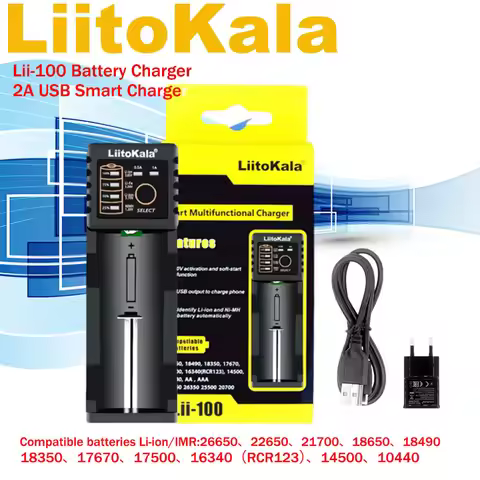 LiitoKala Lii-100C Lii-100 3.7V Li-Ion 1.2V Ni-MH-Cd 2A USB Smart Charger for 18650 18350 26650 1634
