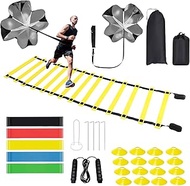 Football Training Accessories, 8 m Agility Ladder (16 Rungs), 16 Cones, 5 Resistance Bands, Skipping