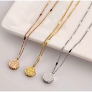 Kalung Titanium Wanita Elegan Liontin Koin 2 Sisi Anti Karat Tidak Luntur