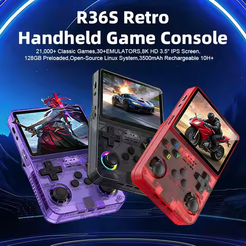 New R36S retro game console,Handheld Game Console, 8K Ultra HD IPS Screen, 3D Game Enabled, Portable