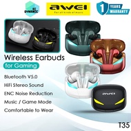 Awei T35 Gaming Wireless Earbuds ENC Noise Reduction Earphone Gaming Earbuds Headphone Awei Bluetoot