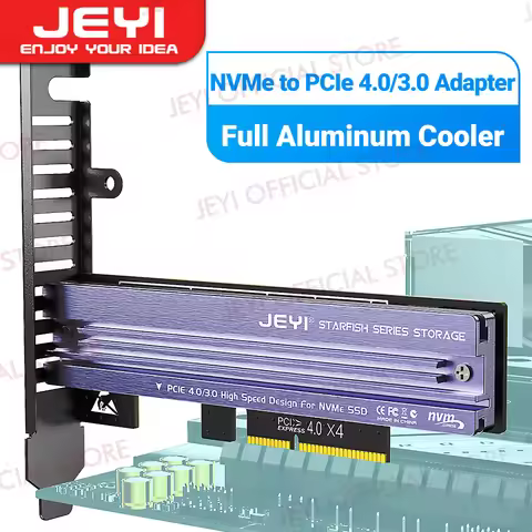 JEYI M.2 NVME to PCIe 4.0 3.0 Adapter With Aluminum SSD Heatsink, NVMe 64Gbps Gen4 PCIE x1 X4 X8 X16