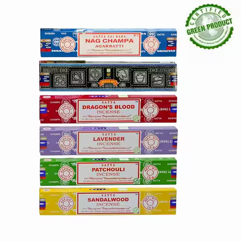 Satya Sai Baba 15g Hand-Rolled Incense Sticks, 6 Scents: Sandalwood, Lavender, Dragon's Blood, Agarw