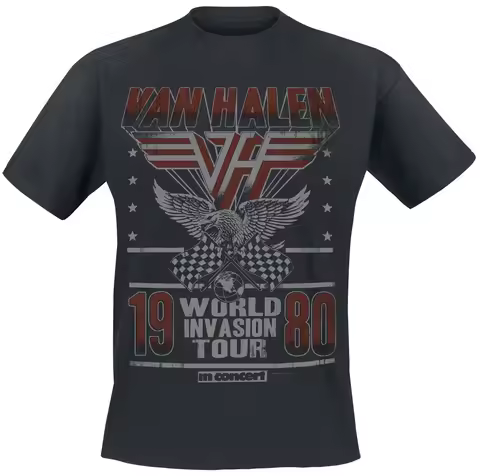 Van Halen 1980 World Invasion Tour Tee, Hard Rock T-Shirt with Eagle & Racing Flag Print, Van Halen 