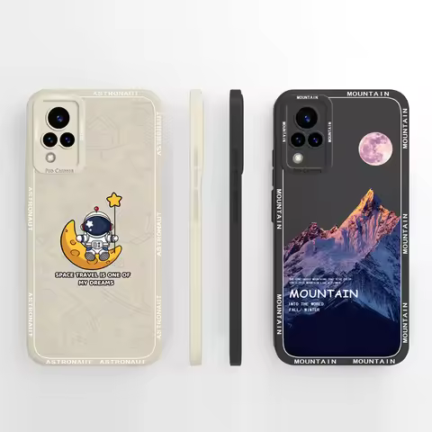 Case For Vivo V21 V21E Y71T 4G 5G Pretty Mountain Astronaut Liquid Silicone Protection Cover For Viv