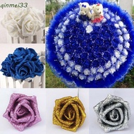 QINMEI Foam Roses 6cm Blue Roses Bride Bouquet with Glitter Powder Decoration