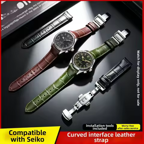 20mm Curved End Cowhide Leather Watch Strap For Seiko Alpinist SPB507J1 SPB505J1 SPB12111 SPB50711 R