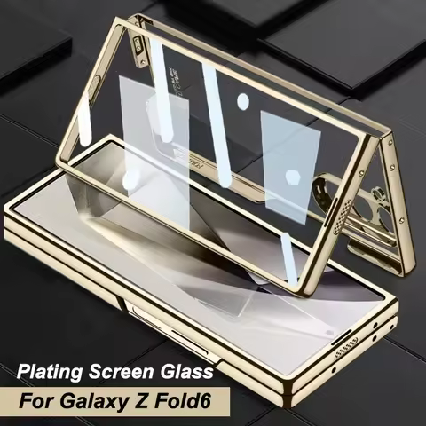 For Samsung Galaxy Z Fold 6 5 Case Transparent Plating Outer Screen Glass Camera Protective Hard Cov