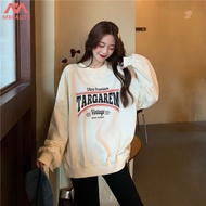 Mbeauty เสื้อฮู้ดและเสื้อสเวตเตอร์,เสื้อกันหนาวคอกลมแขนยาวพิมพ์ตัวอักษรเวอร์ชันเกาหลีทรงหลวมไซส์ใหญ่