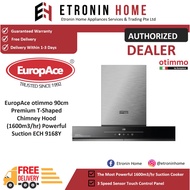 EuropAce otimmo 90cm Premium T-Shaped Chimney Hood ECH9168Y+EuropAce Otimmo Gas Hob EBH 6281S/6381S/6291S/6391S