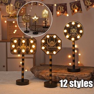 2025 Raya LED Lamp Lantern Hari Raya LED Star Moon Lamp Castle Street Sign Wooden Decorative Star Ra