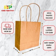 [SET of 50] Japanese Kraft paper bag with plain brown handle, Size 15x14x6, sturdy 170gsm paper weig