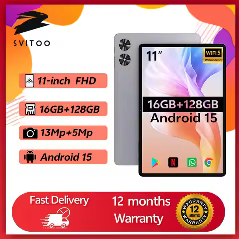 SVITOO 11-inch Tablet Android 2025 16GB RAM 128GB ROM Octa-Core T606 8000mAh Battery Type-C Widevine