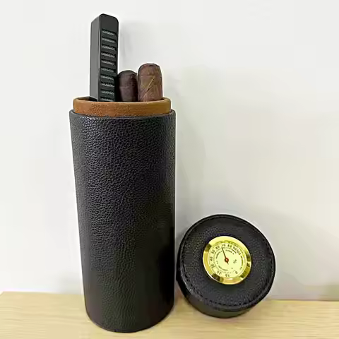 Leather Travel Humidor Cigar Box Cedar Wood Portable Cigar Case Humidifier Hygrometer Box Cigar Acce