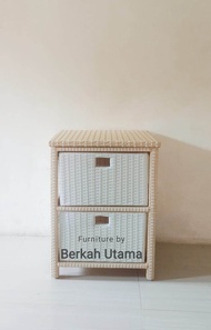 (( Cod )) Lemari laci / Rak laci penyimpanan serbaguna rotan sintetis isi 2 kotak laci atas