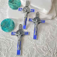 Blue Exorcism Crucifix Pendant - St Benedict Cross Charm for Rosary DIY, 5Pcs Set