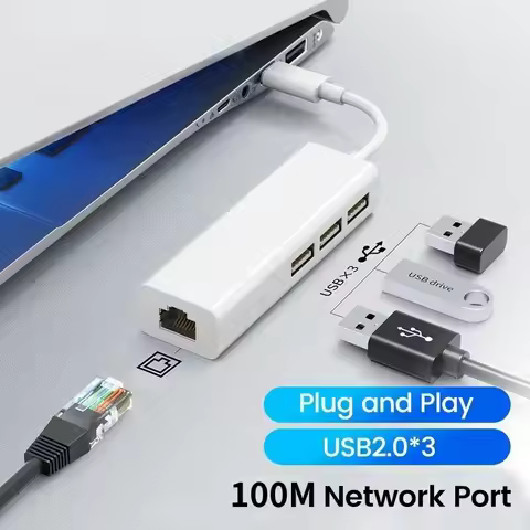 4 in 1 USB Type C to RJ45 Lan Network Card USB2.0 Ethernet Card Hub Splitter Adapter 10GBit/s for La