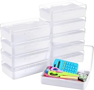 10 Pcs Plastic Pencil Boxes Bulk Clear Large Capacity Pencil Cases with Snap Tight Lid, Crayon Box Storage Organizer Containers for School Office Supplies Student Adult Multi Purpose (Clear and White)