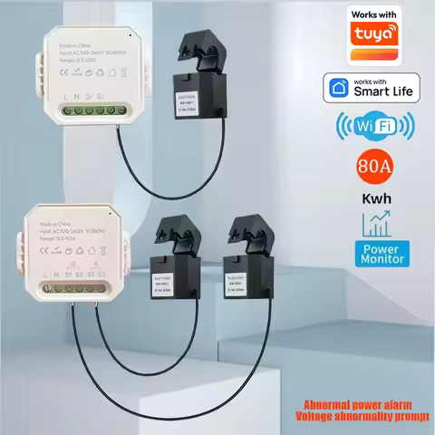 Smart Life WiFi Energy Meter 80A 1/2 Channel with Clamp App Monitor Solar Export and Import Power AC