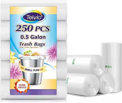 250 Clear Small Trash Bags 0.5 Gallon 11x12 Inch Fit Mini Cans for Bathroom Office Car Dog Waste