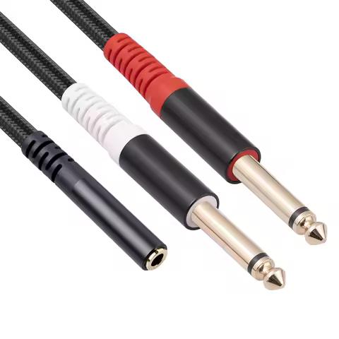 3.5mm to Dual 6.5mm Adapter Jack Audio Aux Cable Female to Male Double 6.35 1/4" Mono Jack to Stereo