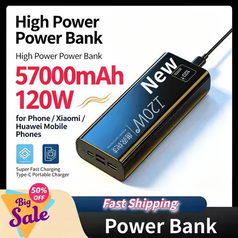 2027 New Power Bank 57000mAh 120W Super Fast Charging Type-C PowerBank for IPhone Xiaomi and Huawei 