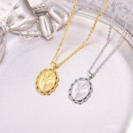 Summer Embossed Niche925Tulip Necklace with Elegant Charm Gray Round Princess Design Necklace Light 
