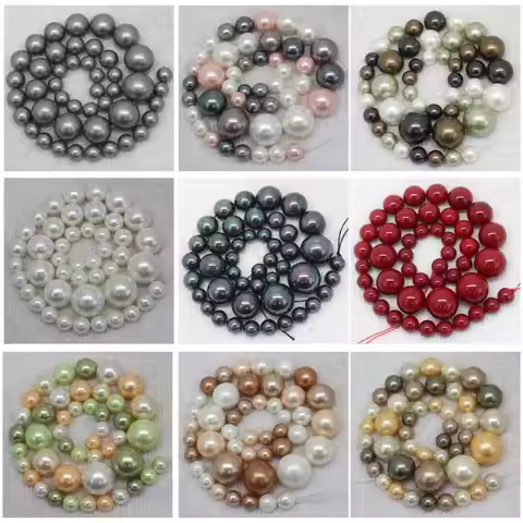 Mini. Order is $7! 8-16mm shell Bead mother Pearl gradually Necklace Round DIY Jewelry Making Loose 