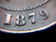 香港維多利亞銅幣-1879年(大清光緒五年)英屬香港(British Hong Kong)一仙(Copper Cent)銅幣(英女皇維多利亞歌德式Gothic肖像,好品)