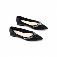 Giày Búp Bê Nữ Mũi Nhọn Đế Bệt Đính Đá Pha Lê Sang Trọng Pixie H409