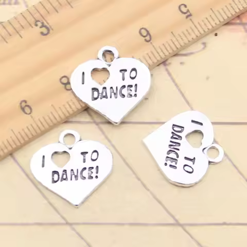 20pcs Charms Heart I Love To Dance 17x17mm Tibetan Silver Color Pendants Antique Jewelry Making DIY 