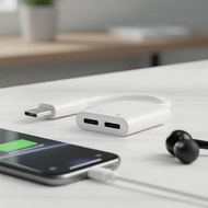 USB-C to 3.5mm Audio Adapter, 2-in-1 with Dual USB-C Charging for Samsung S25/S24 Pro