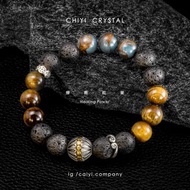 采憶礦石。勇氣 金彩石 火山石 黃虎眼 10mm 黑悟空。神話 設計款