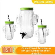 Cosmo Living 4L Glass Beverage Jar and 2pcs Tumbler with Straw - Acapulco