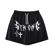 Bobeutou Men's Letter Graphic Print Drawstring Waist Workout Shorts Casual Tie Front Vintage Track S