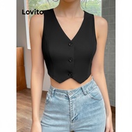 Lovito Tank Top Crop Wanita Kasual Polos dengan Kancing Depan, Warna Multi L71ED045