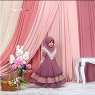 Tasya Syari Kids[BISA COD] +kerudung + Renda | LD 66Cm PB 88Cm untuk anak 3-4 Tahun | Baju Gamis Ana