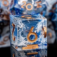 Blue DND Resin Dice Set 7PCS Translucent Handmade RPG Polyhedral Sharp Edge Dice Set with Gift Box, 